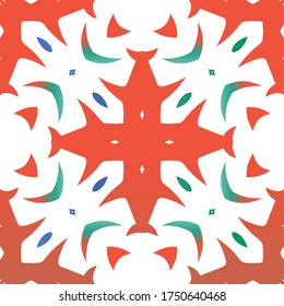 Antique talavera tiles patchwork. Vector seamless pattern template. Minimal design. Red mexican ornamental  decor for bags, smartphone cases, T-shirts, linens or scrapbooking.