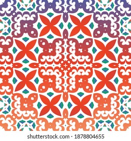 Baldosas de talavera antigua. Volante de patrones sin fisuras de vectores. Diseño de cocina. Decoración ornamental mexicana roja para bolsas, estuches para smartphones, camisetas, ropa de cama o rayado.