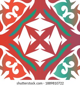 Antique talavera tiles patchwork. Vector seamless pattern arabesque. Original design. Red mexican ornamental  decor for bags, smartphone cases, T-shirts, linens or scrapbooking.