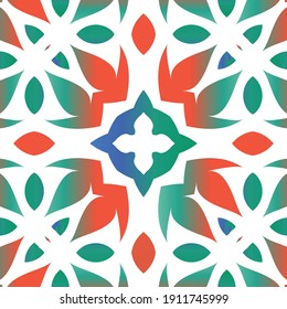Antique talavera tiles patchwork. Vector seamless pattern watercolor. Minimal design. Red mexican ornamental  decor for bags, smartphone cases, T-shirts, linens or scrapbooking.