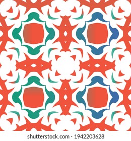 Antique talavera tiles patchwork. Vector seamless pattern flyer. Fashionable design. Red mexican ornamental  decor for bags, smartphone cases, T-shirts, linens or scrapbooking.