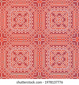 Antique talavera tiles patchwork. Vector seamless pattern elements. Bathroom design. Red mexican ornamental  decor for bags, smartphone cases, T-shirts, linens or scrapbooking.