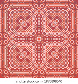 Antique talavera tiles patchwork. Vector seamless pattern elements. Bathroom design. Red mexican ornamental  decor for bags, smartphone cases, T-shirts, linens or scrapbooking.