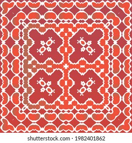 Antique talavera tiles patchwork. Vector seamless pattern elements. Bathroom design. Red mexican ornamental  decor for bags, smartphone cases, T-shirts, linens or scrapbooking.