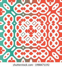 Antique talavera tiles patchwork. Vector seamless pattern trellis. Creative design. Red mexican ornamental  decor for bags, smartphone cases, T-shirts, linens or scrapbooking.
