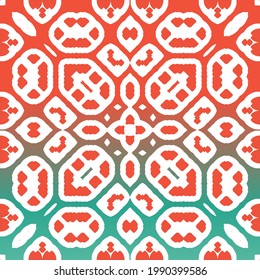 Antique talavera tiles patchwork. Vector seamless pattern trellis. Creative design. Red mexican ornamental  decor for bags, smartphone cases, T-shirts, linens or scrapbooking.