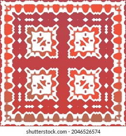 Antique talavera tiles patchwork. Vector seamless pattern elements. Bathroom design. Red mexican ornamental  decor for bags, smartphone cases, T-shirts, linens or scrapbooking.