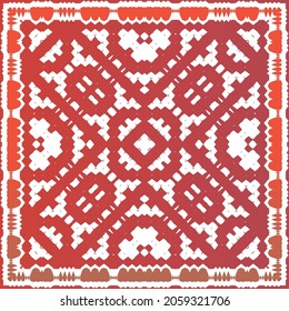 Antique talavera tiles patchwork. Vector seamless pattern elements. Bathroom design. Red mexican ornamental  decor for bags, smartphone cases, T-shirts, linens or scrapbooking.