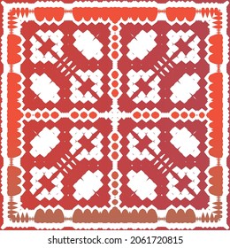 Antique talavera tiles patchwork. Vector seamless pattern elements. Bathroom design. Red mexican ornamental  decor for bags, smartphone cases, T-shirts, linens or scrapbooking.