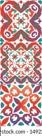 Antique talavera tiles patchworks. Collection of vector seamless patterns. Creative design. Red mexican ornamental  decor for bags, smartphone cases, T-shirts, linens or scrapbooking.