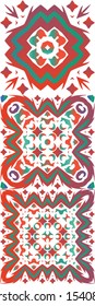 Antique talavera tiles patchworks. Collection of vector seamless patterns. Fashionable design. Red mexican ornamental  decor for bags, smartphone cases, T-shirts, linens or scrapbooking.