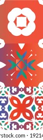 Antique talavera tiles patchworks. Collection of vector seamless patterns. Geometric design. Red mexican ornamental  decor for bags, smartphone cases, T-shirts, linens or scrapbooking.