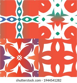 Antique talavera tiles patchworks. Collection of vector seamless patterns. Stylish design. Red mexican ornamental  decor for bags, smartphone cases, T-shirts, linens or scrapbooking.