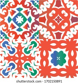 Baldosas de talavera antigua. Diseño creativo. Conjunto de patrones sin fisuras vectoriales. Decoración decorativa mexicana roja para bolsas, estuches para smartphones, pantalones en T, ropa de cama o rayado.