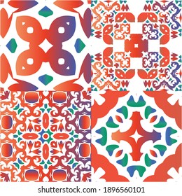 Baldosas de talavera antigua. Diseño creativo. Conjunto de patrones vectoriales sin fisuras. Decoración ornamental mexicana roja para bolsas, estuches para smartphones, camisetas, ropa de cama o rayado.