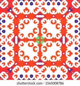 Antique talavera tiles patchworks. Geometric design. Collection of vector seamless patterns. Red mexican ornamental  decor for bags, smartphone cases, T-shirts, linens or scrapbooking.