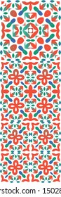 Antique talavera tiles patchworks. Hand drawn design. Kit of vector seamless patterns. Red mexican ornamental  decor for bags, smartphone cases, T-shirts, linens or scrapbooking.