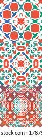 Antique talavera tiles patchworks. Hand drawn design. Collection of vector seamless patterns. Red mexican ornamental  decor for bags, smartphone cases, T-shirts, linens or scrapbooking.