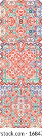 Antique talavera tiles patchworks. Kit of vector seamless patterns. Original design. Red mexican ornamental  decor for bags, smartphone cases, T-shirts, linens or scrapbooking.