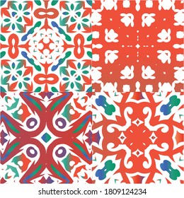 Baldosas de talavera antigua. Kit de patrones sin fisuras vectoriales. El diseño del cuarto de baño. Decoración ornamental mexicana roja para bolsas, estuches para smartphones, camisetas, ropa de cama o rayado.