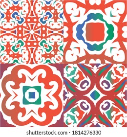 Baldosas de talavera antigua. Kit de patrones sin fisuras vectoriales. Diseño gráfico. Decoración ornamental mexicana roja para bolsas, estuches para smartphones, camisetas, ropa de cama o rayado.