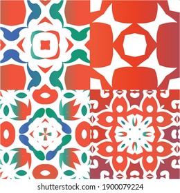 Baldosas de talavera antigua. Kit de patrones sin fisuras vectoriales. Diseño mínimo. Decoración ornamental mexicana roja para bolsas, estuches para smartphones, camisetas, ropa de cama o rayado.