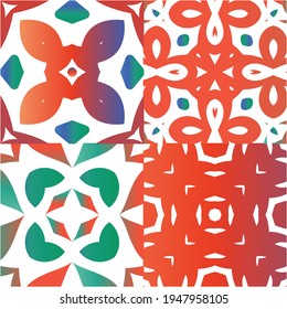 Baldosas de talavera antigua. Kit de patrones sin fisuras vectoriales. Diseño mínimo. Decoración ornamental mexicana roja para bolsas, estuches para smartphones, camisetas, ropa de cama o rayado.