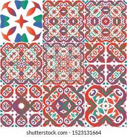 Antique talavera tiles patchworks. Kitchen design. Collection of vector seamless patterns. 