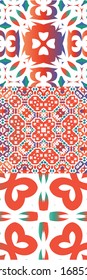 Antique talavera tiles patchworks. Set of vector seamless patterns. Hand drawn design. Red mexican ornamental  decor for bags, smartphone cases, T-shirts, linens or scrapbooking.
