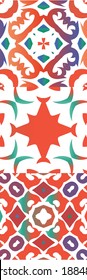 Antique talavera tiles patchworks. Set of vector seamless patterns. Bathroom design. Red mexican ornamental  decor for bags, smartphone cases, T-shirts, linens or scrapbooking.