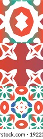 Antique talavera tiles patchworks. Set of vector seamless patterns. Fashionable design. Red mexican ornamental  decor for bags, smartphone cases, T-shirts, linens or scrapbooking.