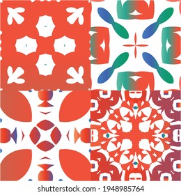 Antique talavera tiles patchworks. Set of vector seamless patterns. Kitchen design. Red mexican ornamental  decor for bags, smartphone cases, T-shirts, linens or scrapbooking.