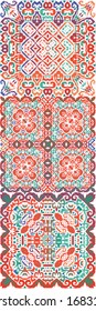 Antique talavera tiles patchworks. Stylish design. Collection of vector seamless patterns. Red mexican ornamental  decor for bags, smartphone cases, T-shirts, linens or scrapbooking.