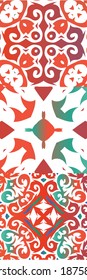 Antique talavera tiles patchworks. Stylish design. Kit of vector seamless patterns. Red mexican ornamental  decor for bags, smartphone cases, T-shirts, linens or scrapbooking.