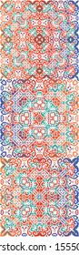 Antique talavera tiles patchworks. Universal design. Set of vector seamless patterns. Red mexican ornamental  decor for bags, smartphone cases, T-shirts, linens or scrapbooking.