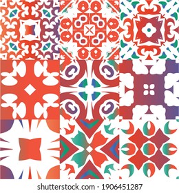 Baldosas de talavera antigua. Diseño universal. Kit de patrones sin fisuras vectoriales. Decoración ornamental mexicana roja para bolsas, estuches para smartphones, camisetas, ropa de cama o rayado.