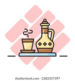 Antique teapot with glass vector design of vintage teapot, premium icon