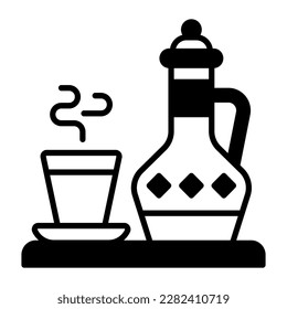 Antique teapot with glass vector design of vintage teapot, premium icon