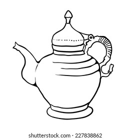Tetera antigua, ilustración de esbozo vectorial