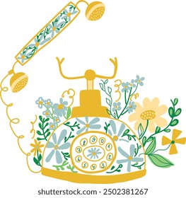 antique telephon with flowers illustration