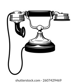 Antique Telephone. Black and white vector cliparts isolated on white.