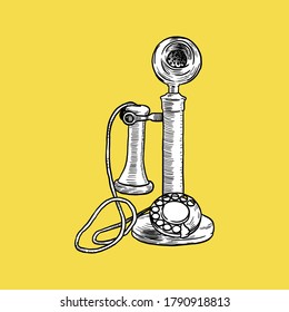 Antique Telephone Icon by firtinali, Detailed drawing, Antique Concept, Sketch and Vintage style. - Vector
