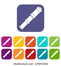 Antique telescope icons set vector illustration in flat style In colors red, blue, green and other