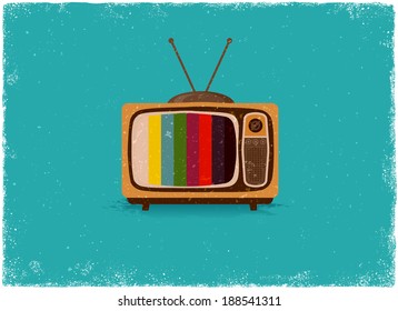 Antique television in vintage vector style