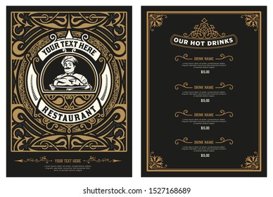 Antique  template for  restaurant menu design with Chef illustration. Vector layered.