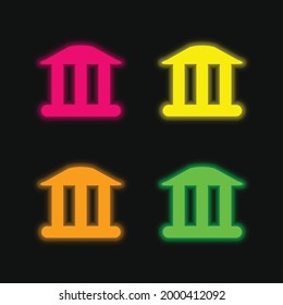 Antiguo Templo cuatro colores brillante icono vector neón