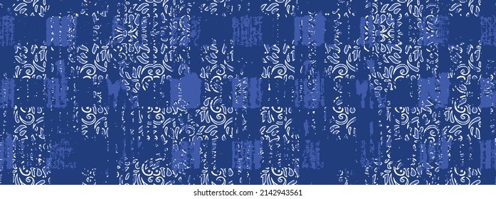 antique textured geometric lace embroidery seamless rug, scarf vector pattern, wallpaper. Elegant blue classic texture. Luxury ornament. Royal, Victorian, Baroque elements. Great for fabric