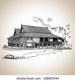 Antique Thailand architecture Lanna style : sketchbook vector