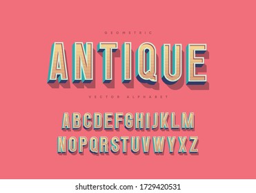 "Antique" thin retro font. Trendy 3d alphabet. Eps10 vector.