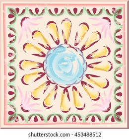 Antique tile with floral pattern. Vector graphics.